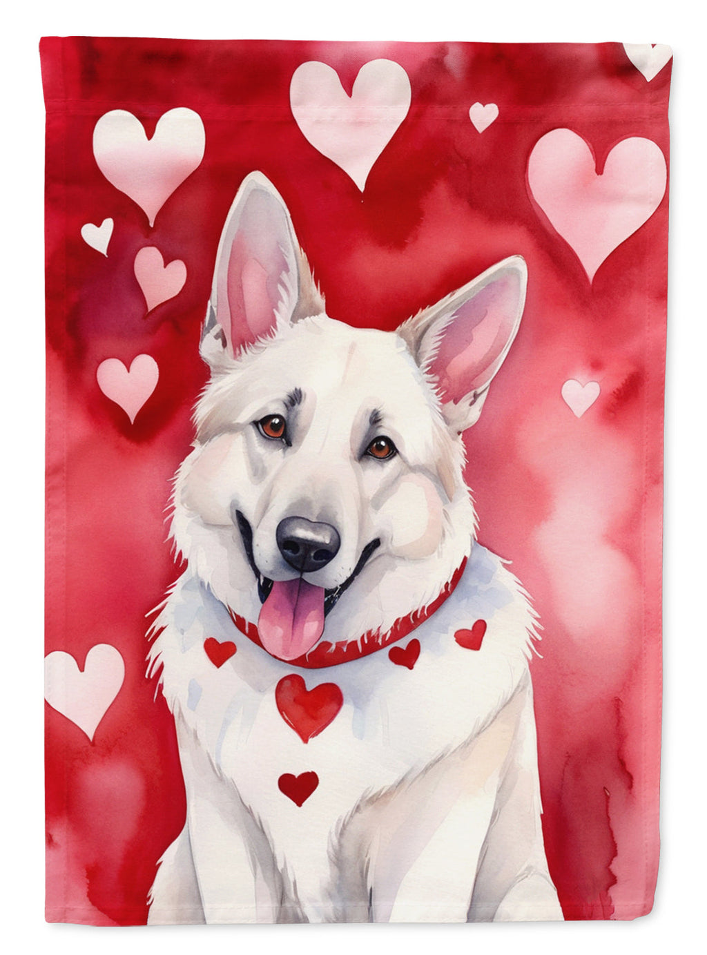 White German Shepherd My Valentine House Flag 28x40 Porch Sleeve Pole Decorative Outside Yard Banner Artwork Wall Hanging, Polyester