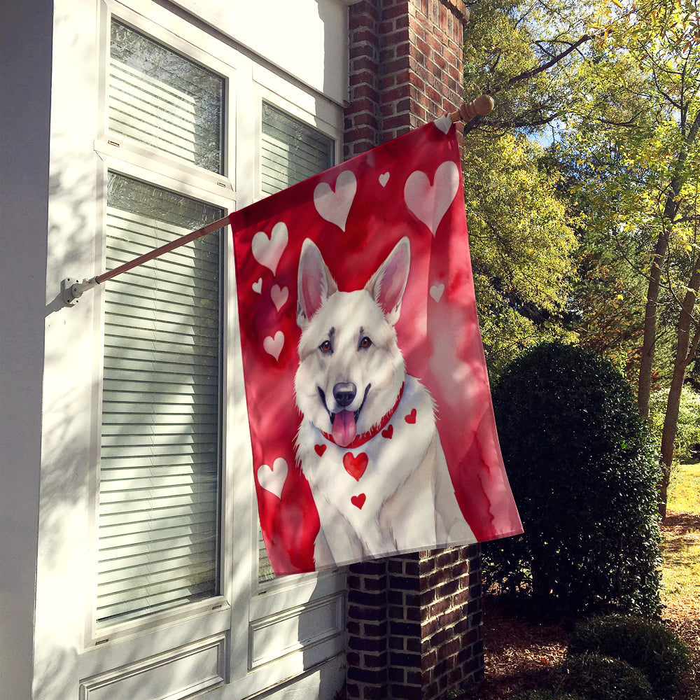White German Shepherd My Valentine House Flag 28x40 Porch Sleeve Pole Decorative Outside Yard Banner Artwork Wall Hanging, Polyester