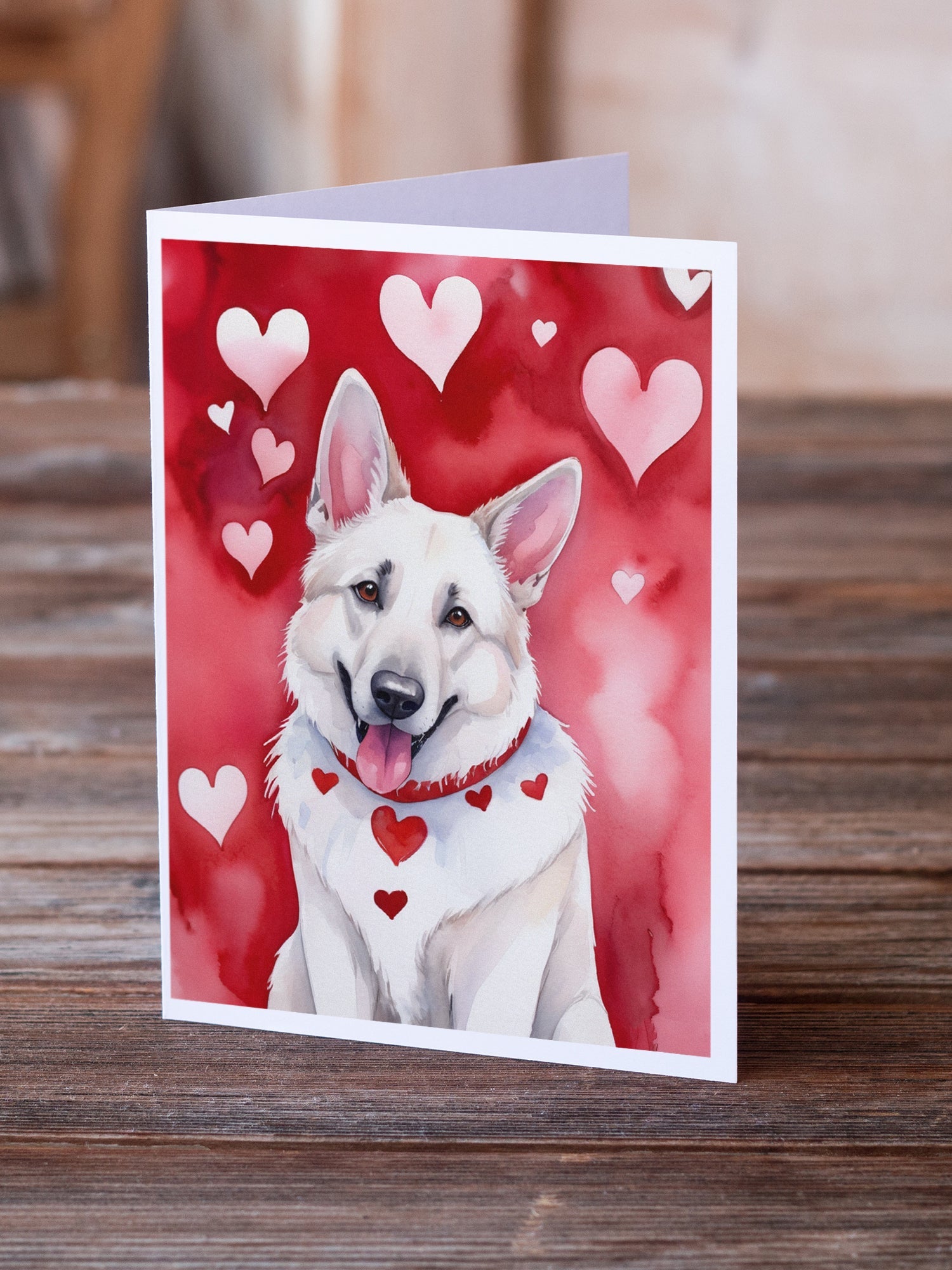 White German Shepherd My Valentine Greeting Cards Pack of 8 Blank Cards with Envelopes Whimsical A7 Size 5x7