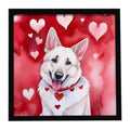 White German Shepherd My Valentine Framed Metal Print Bathroom, Kitchen, Office, Home Decor Wall Art Ready to Hang, Square, 8X8