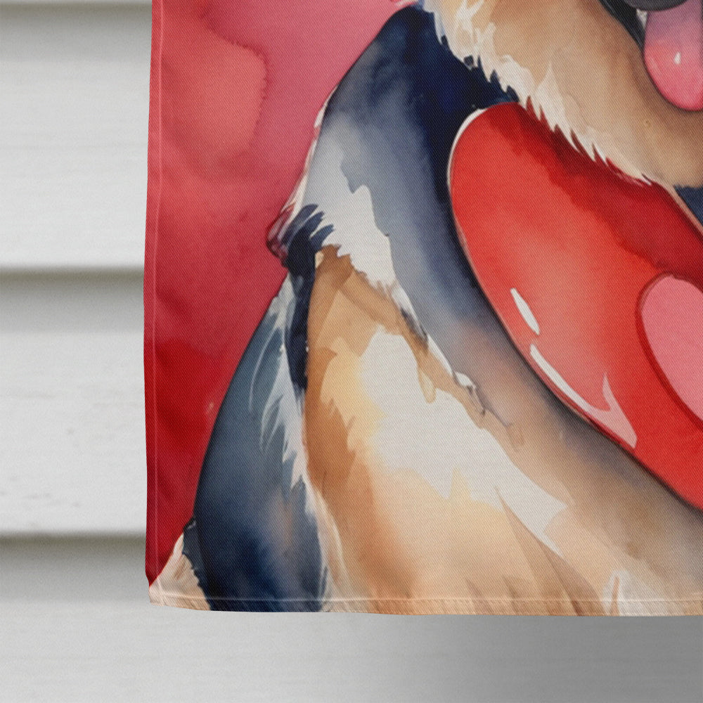 German Shepherd My Valentine House Flag 28x40 Porch Sleeve Pole Decorative Outside Yard Banner Artwork Wall Hanging, Polyester