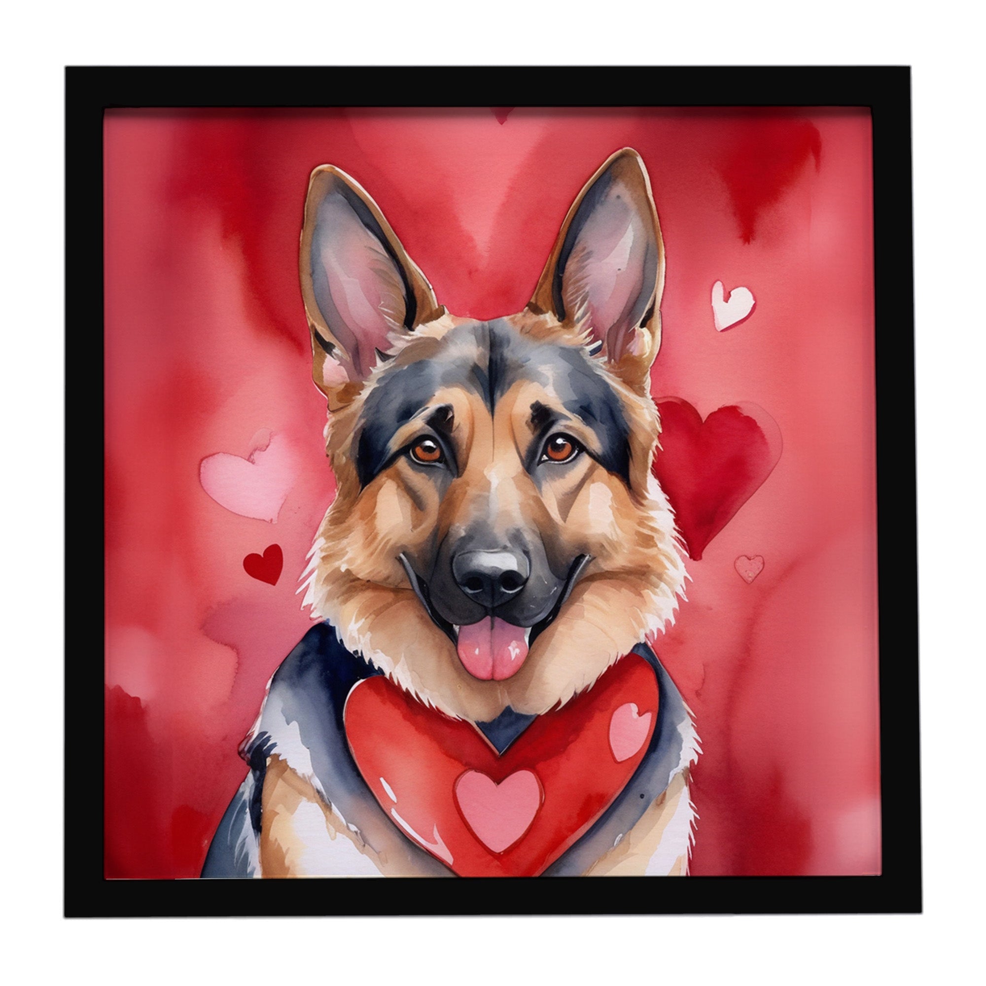 German Shepherd My Valentine Framed Metal Print Bathroom, Kitchen, Office, Home Decor Wall Art Ready to Hang, Square, 8X8