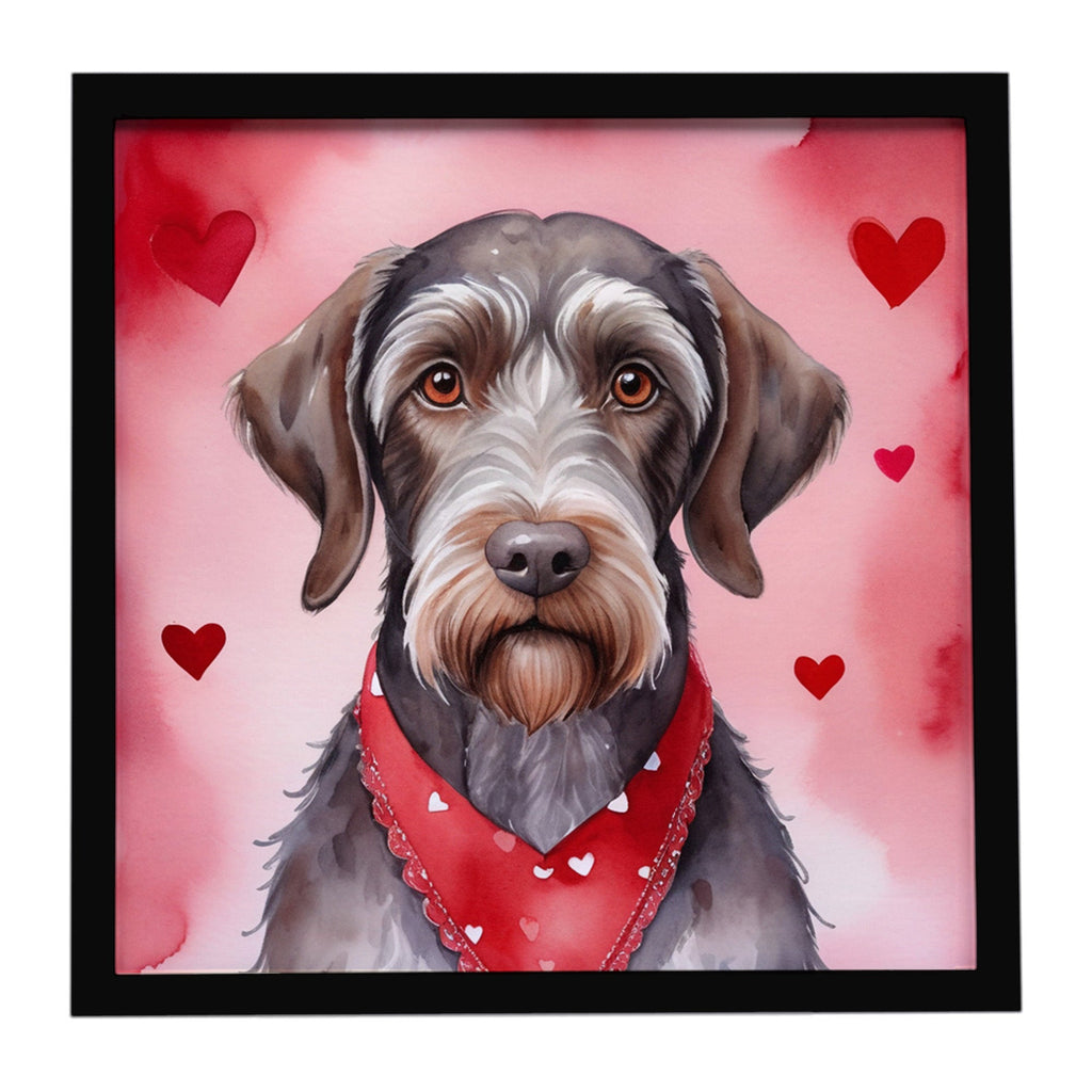 German Wirehaired Pointer My Valentine Framed Metal Print Bathroom, Kitchen, Office, Home Decor Wall Art Ready to Hang, Square, 8X8