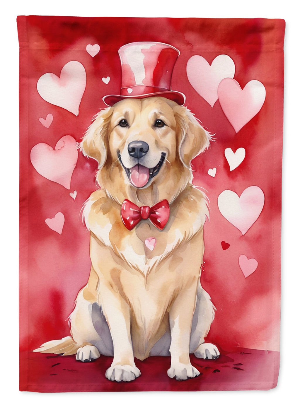 Golden Retriever My Valentine House Flag 28x40 Porch Sleeve Pole Decorative Outside Yard Banner Artwork Wall Hanging, Polyester