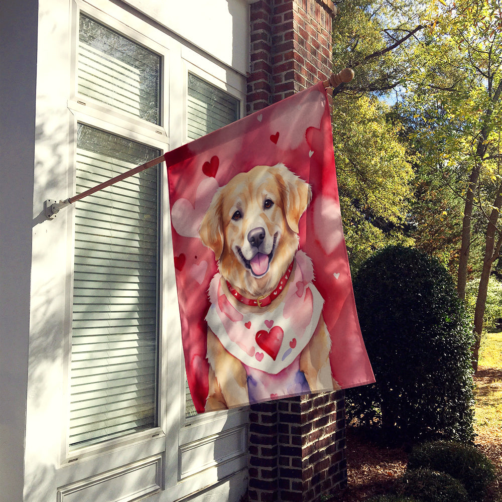 Golden Retriever My Valentine House Flag 28x40 Porch Sleeve Pole Decorative Outside Yard Banner Artwork Wall Hanging, Polyester