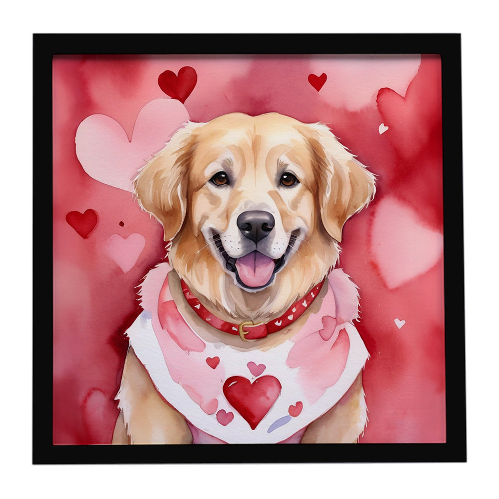 Golden Retriever My Valentine Framed Metal Print Bathroom, Kitchen, Office, Home Decor Wall Art Ready to Hang, Square, 8X8