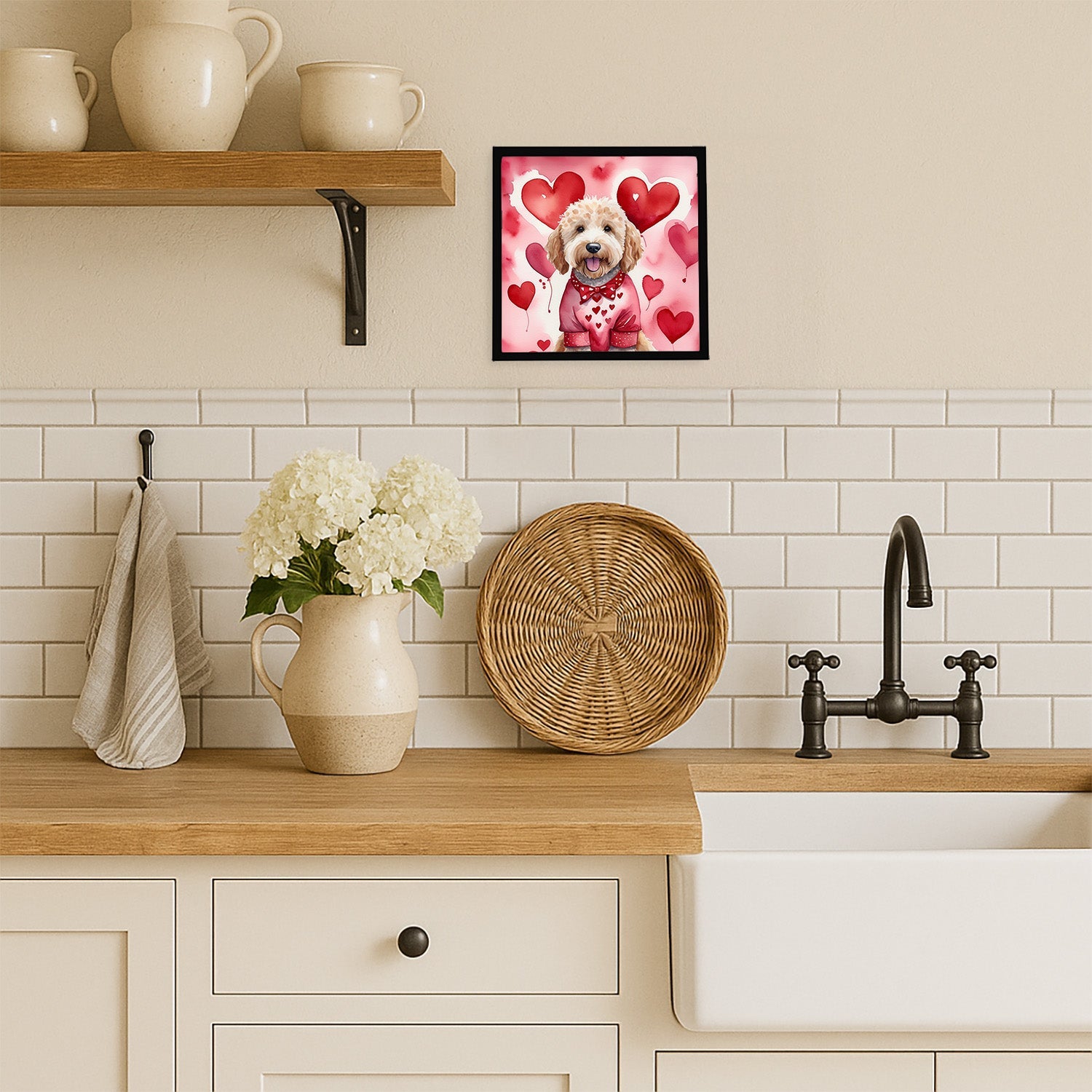 Goldendoodle My Valentine Framed Metal Print Bathroom, Kitchen, Office, Home Decor Wall Art Ready to Hang, Square, 8X8