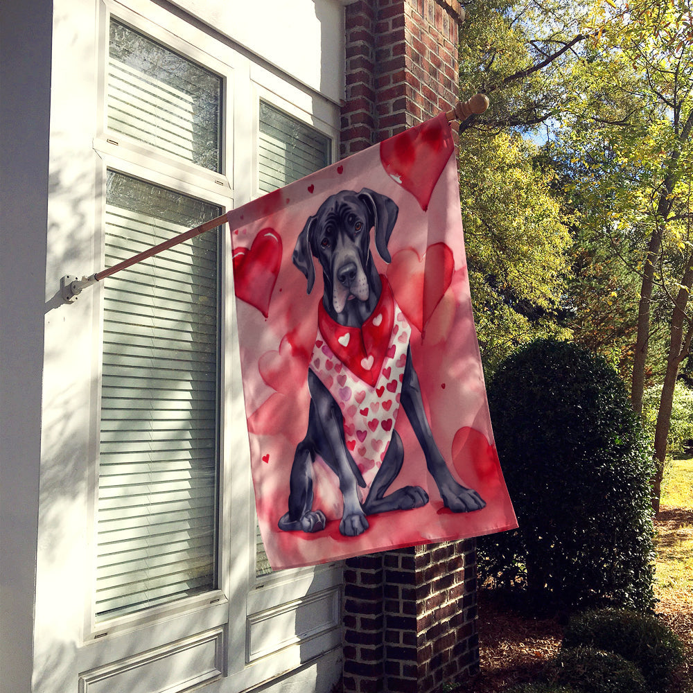 Great Dane My Valentine House Flag 28x40 Porch Sleeve Pole Decorative Outside Yard Banner Artwork Wall Hanging, Polyester