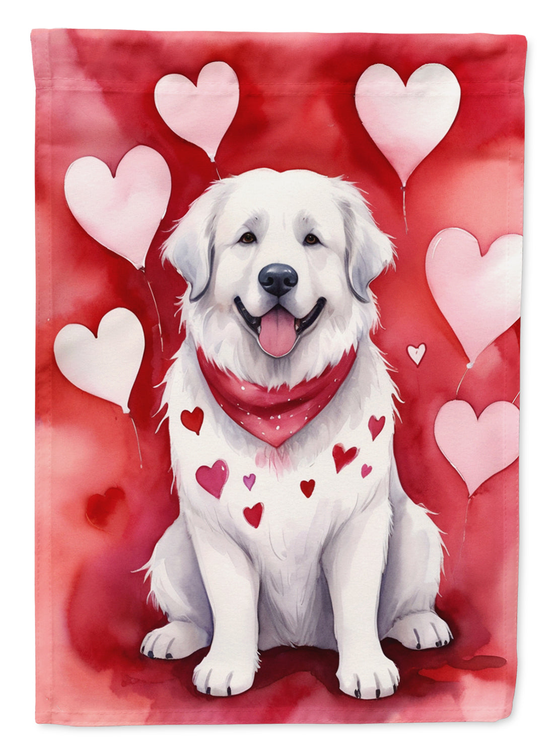 Great Pyrenees My Valentine House Flag 28x40 Porch Sleeve Pole Decorative Outside Yard Banner Artwork Wall Hanging, Polyester