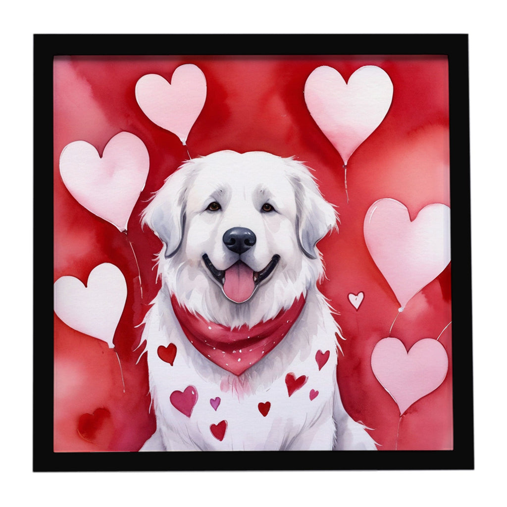 Great Pyrenees My Valentine Framed Metal Print Bathroom, Kitchen, Office, Home Decor Wall Art Ready to Hang, Square, 8X8