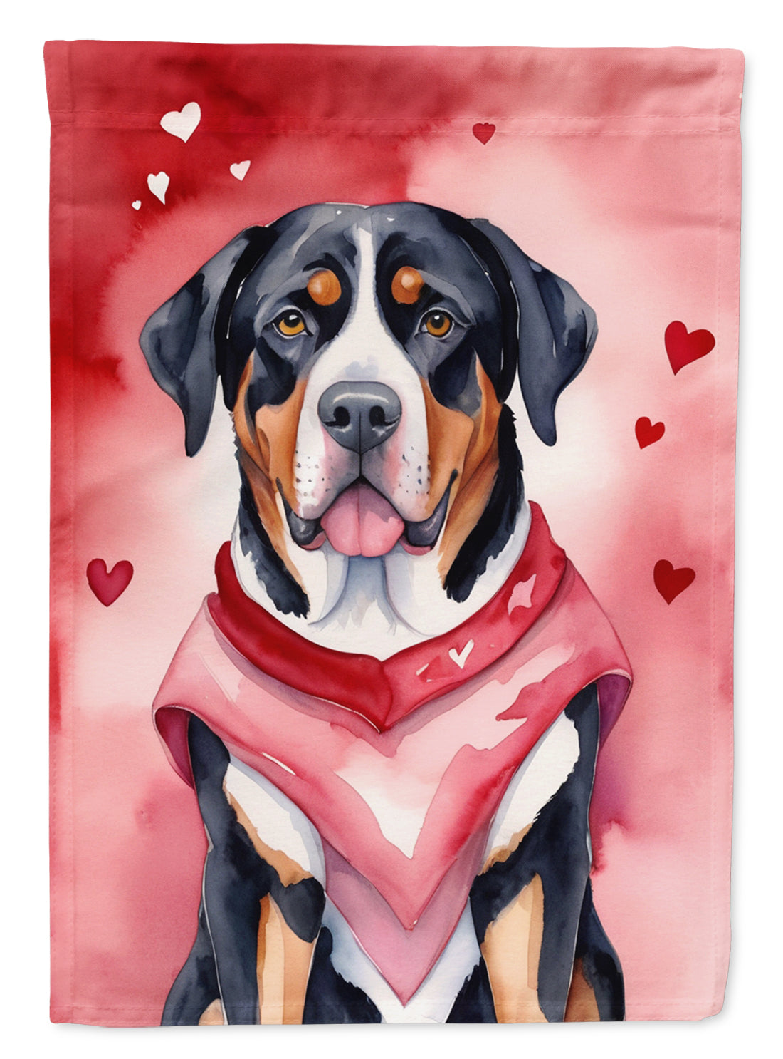 Greater Swiss Mountain Dog My Valentine House Flag 28x40 Porch Sleeve Pole Decorative Outside Yard Banner Artwork Wall Hanging, Polyester