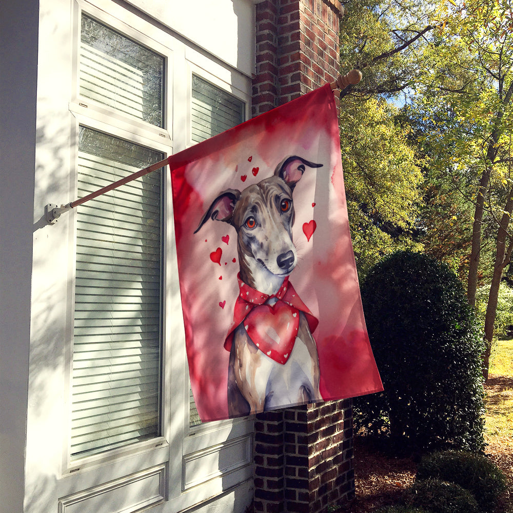Greyhound My Valentine House Flag 28x40 Porch Sleeve Pole Decorative Outside Yard Banner Artwork Wall Hanging, Polyester