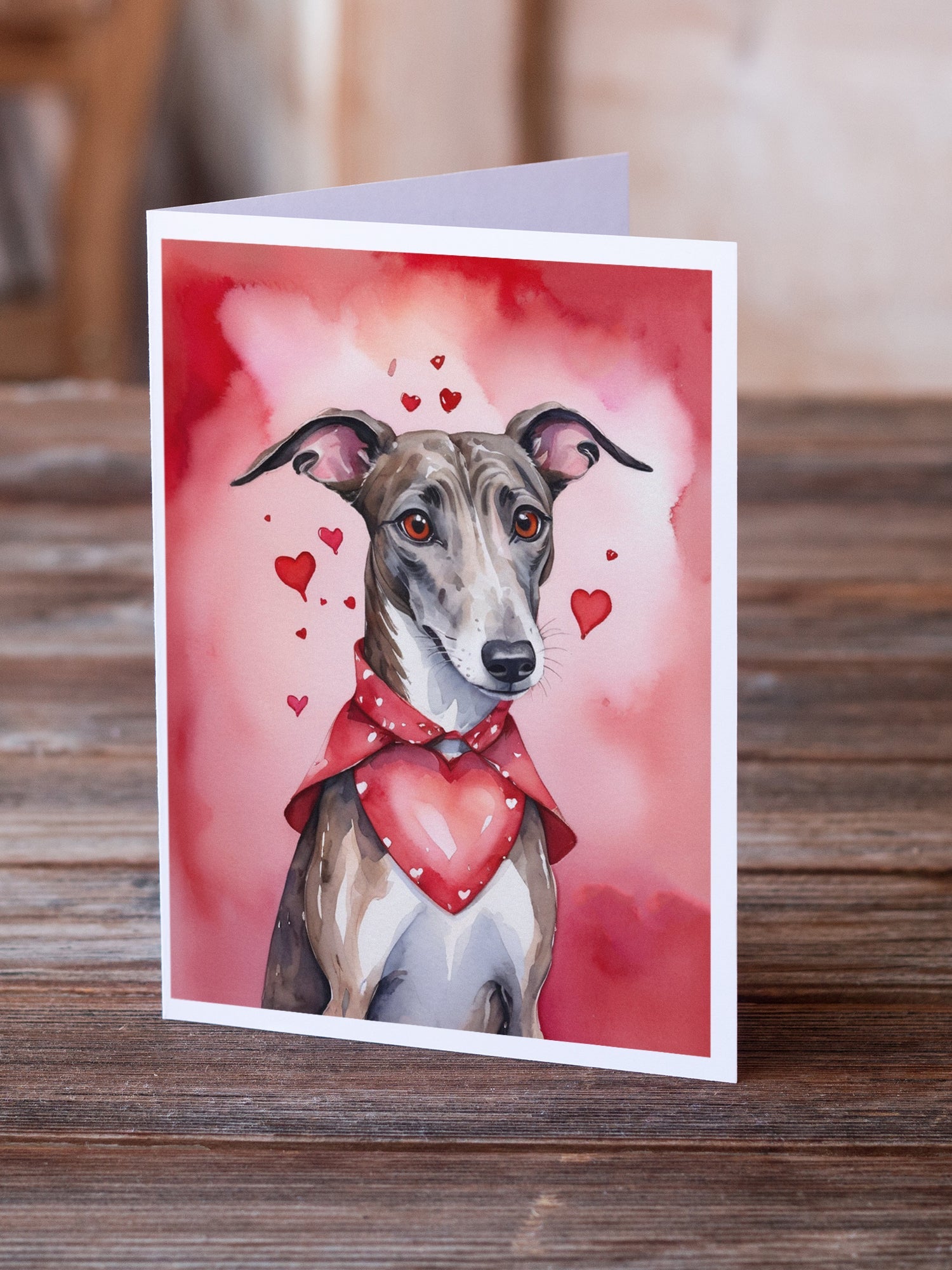 Greyhound My Valentine Greeting Cards Pack of 8 Blank Cards with Envelopes Whimsical A7 Size 5x7