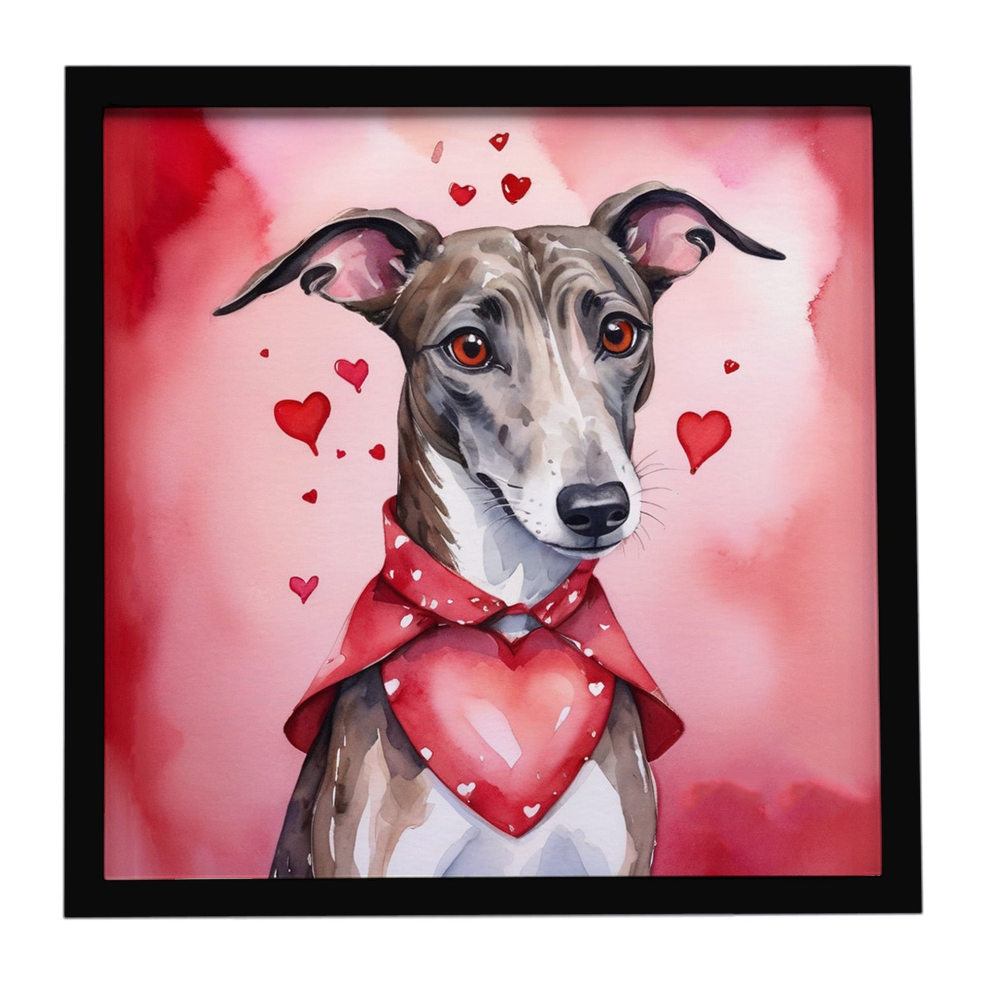 Greyhound My Valentine Framed Metal Print Bathroom, Kitchen, Office, Home Decor Wall Art Ready to Hang, Square, 8X8