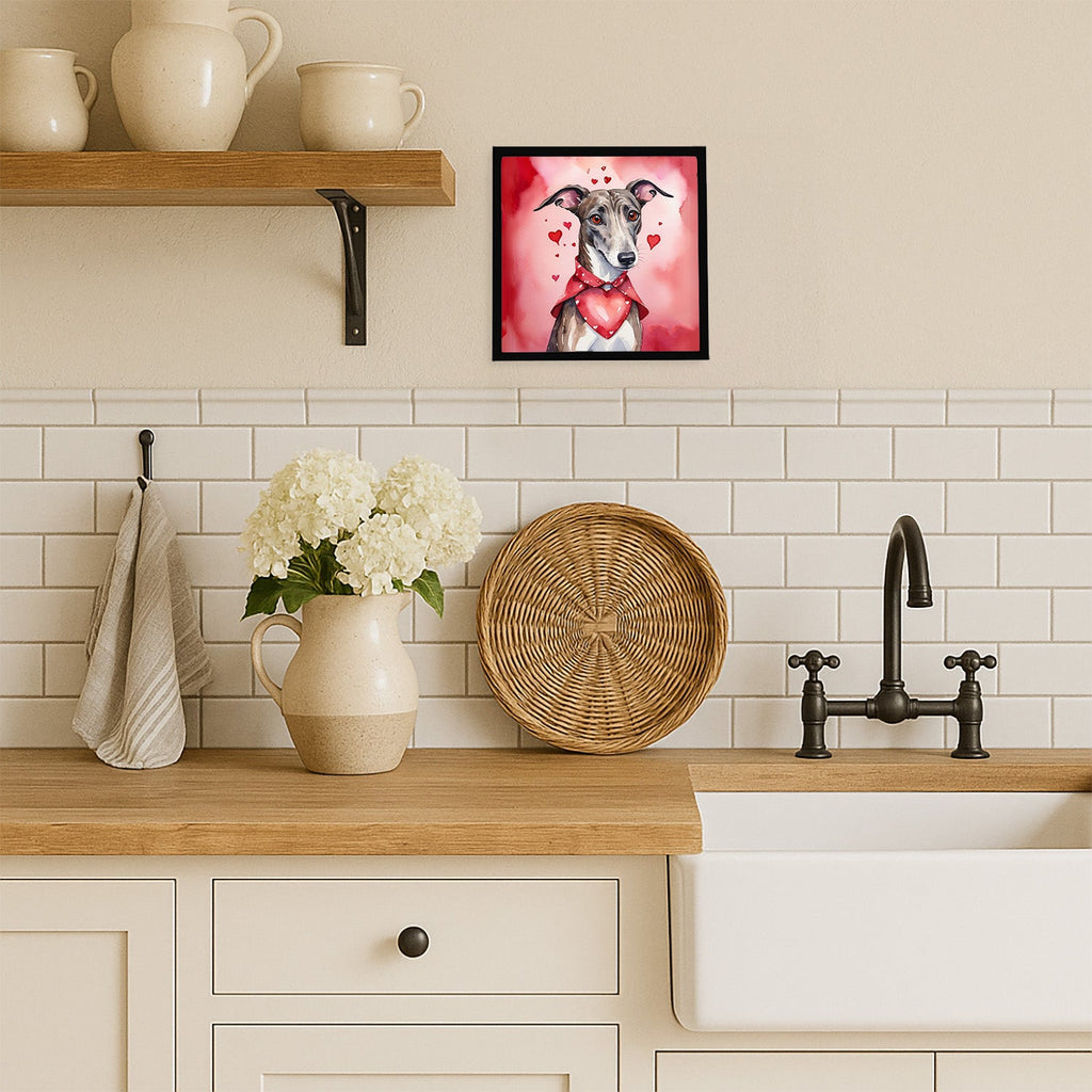 Greyhound My Valentine Framed Metal Print Bathroom, Kitchen, Office, Home Decor Wall Art Ready to Hang, Square, 8X8