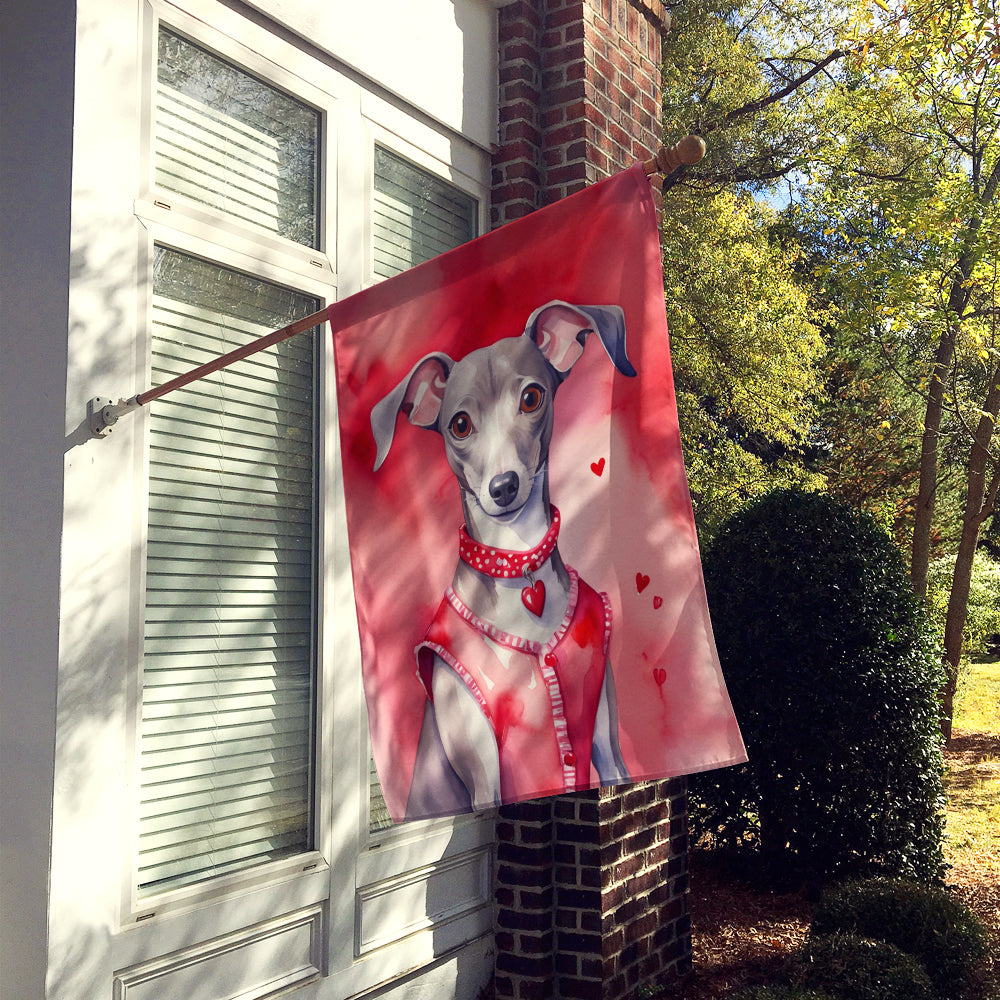 Italian Greyhound My Valentine House Flag 28x40 Porch Sleeve Pole Decorative Outside Yard Banner Artwork Wall Hanging, Polyester