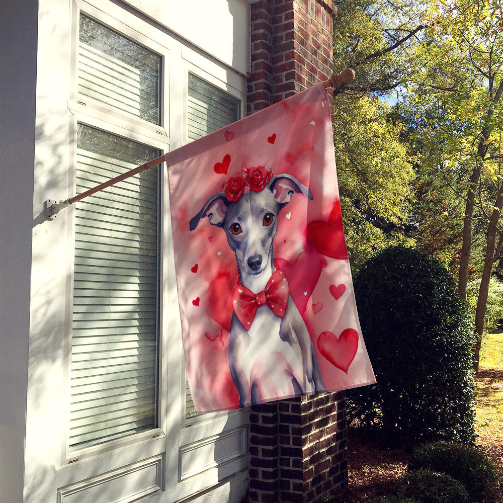 Italian Greyhound My Valentine House Flag 28x40 Porch Sleeve Pole Decorative Outside Yard Banner Artwork Wall Hanging, Polyester