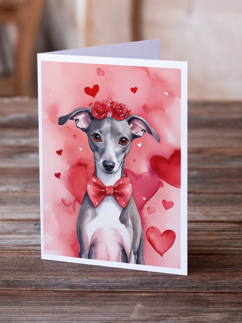 Italian Greyhound My Valentine Greeting Cards Pack of 8 Blank Cards with Envelopes Whimsical A7 Size 5x7