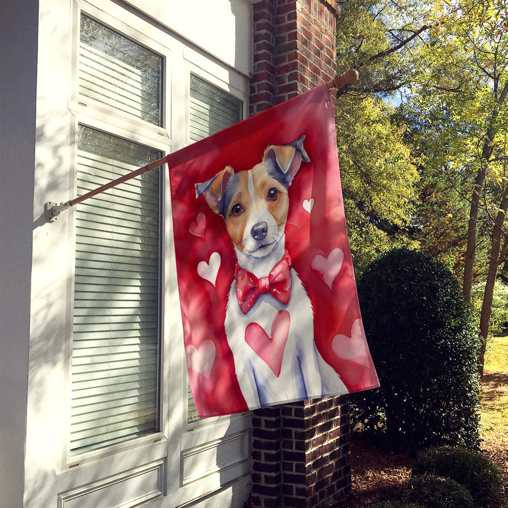 Jack Russell Terrier My Valentine House Flag 28x40 Porch Sleeve Pole Decorative Outside Yard Banner Artwork Wall Hanging, Polyester