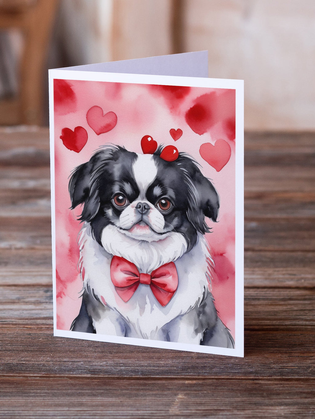 Japanese Chin My Valentine Greeting Cards Pack of 8 Blank Cards with Envelopes Whimsical A7 Size 5x7