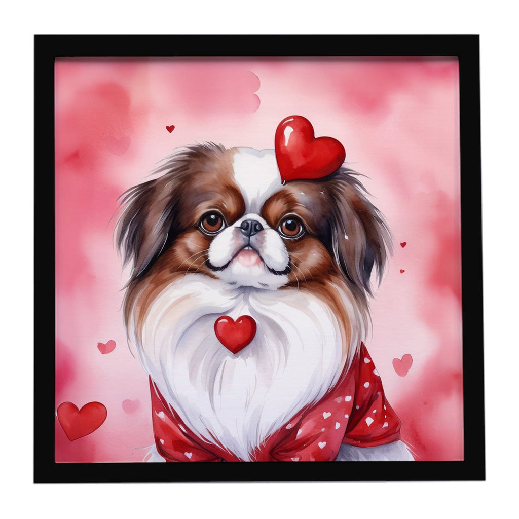 Japanese Chin My Valentine Framed Metal Print Bathroom, Kitchen, Office, Home Decor Wall Art Ready to Hang, Square, 8X8