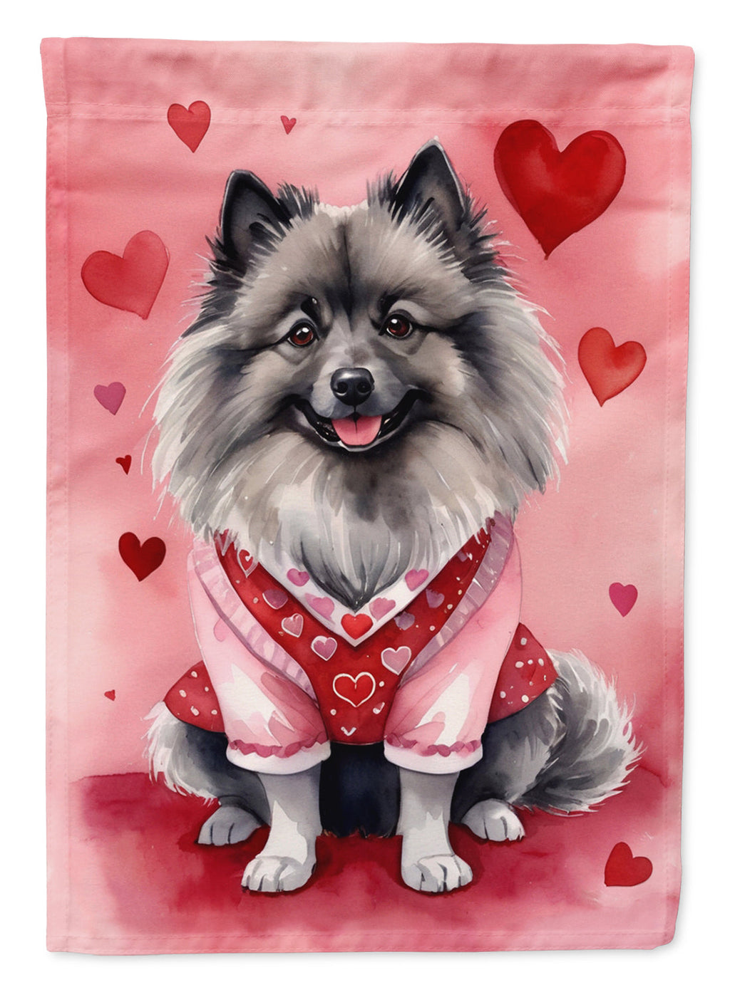 Keeshond My Valentine House Flag 28x40 Porch Sleeve Pole Decorative Outside Yard Banner Artwork Wall Hanging, Polyester