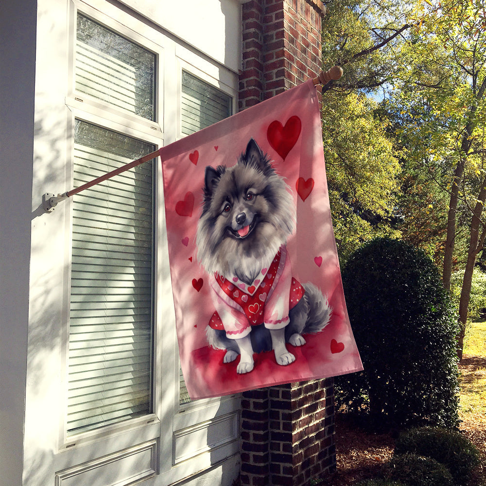 Keeshond My Valentine House Flag 28x40 Porch Sleeve Pole Decorative Outside Yard Banner Artwork Wall Hanging, Polyester