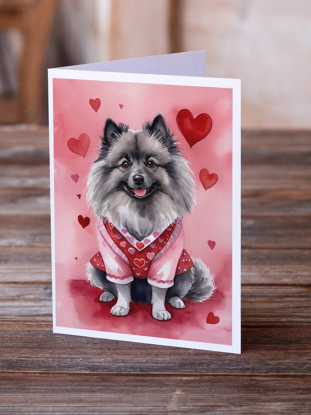 Keeshond My Valentine Greeting Cards Pack of 8 Blank Cards with Envelopes Whimsical A7 Size 5x7