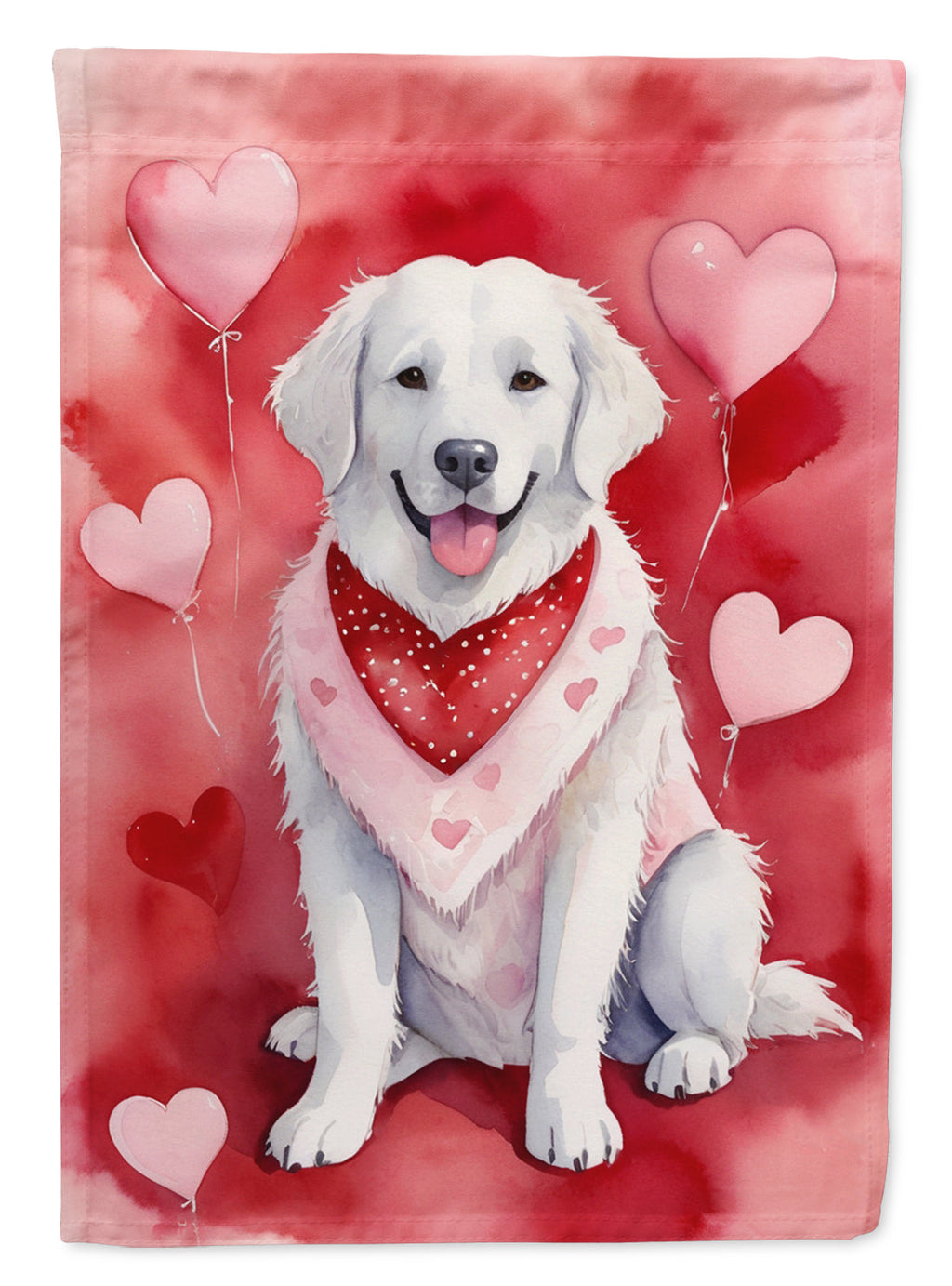 Kuvasz My Valentine House Flag 28x40 Porch Sleeve Pole Decorative Outside Yard Banner Artwork Wall Hanging, Polyester