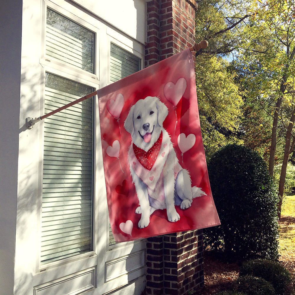 Kuvasz My Valentine House Flag 28x40 Porch Sleeve Pole Decorative Outside Yard Banner Artwork Wall Hanging, Polyester
