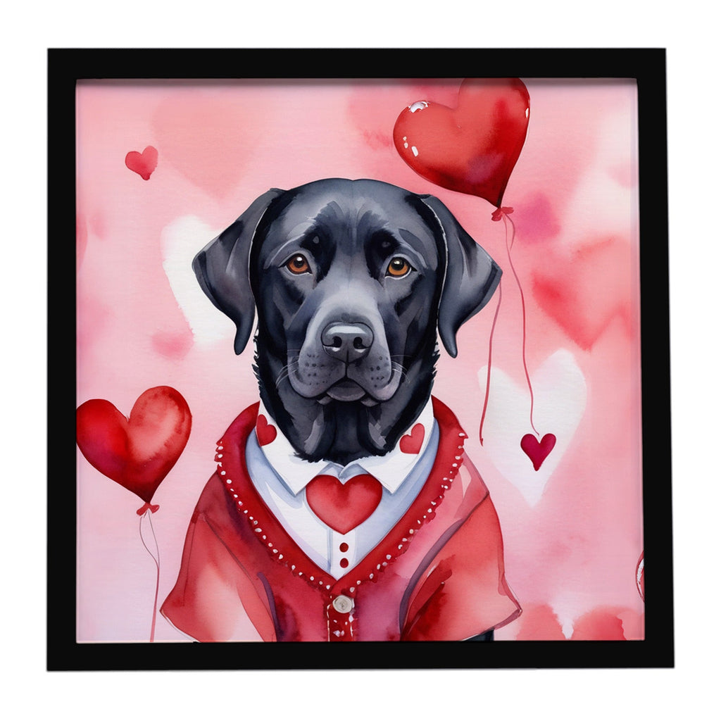 Black Labrador Retriever My Valentine Framed Metal Print Bathroom, Kitchen, Office, Home Decor Wall Art Ready to Hang, Square, 8X8