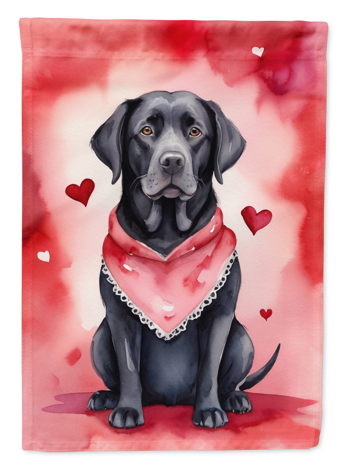 Black Labrador Retriever My Valentine House Flag 28x40 Porch Sleeve Pole Decorative Outside Yard Banner Artwork Wall Hanging, Polyester