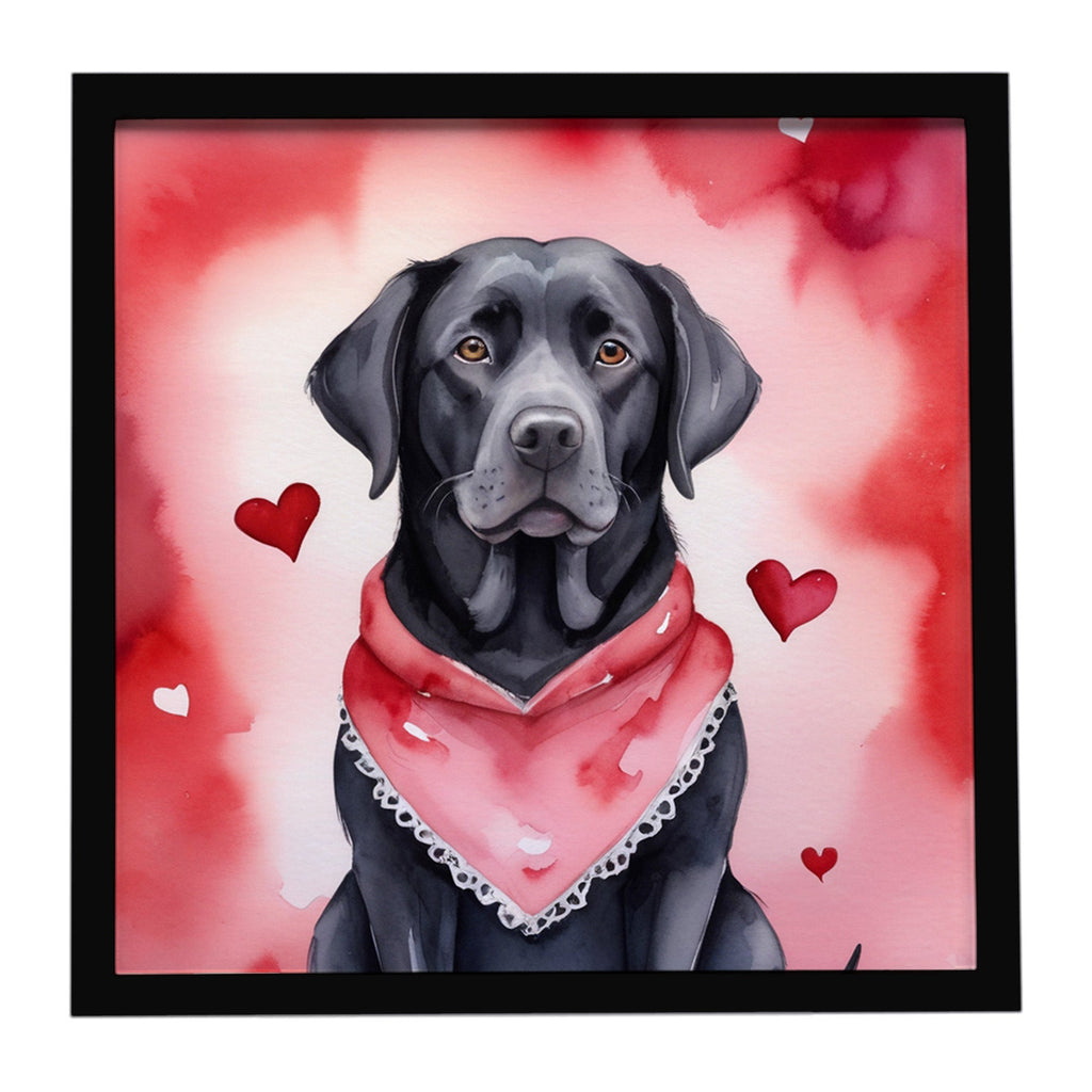 Black Labrador Retriever My Valentine Framed Metal Print Bathroom, Kitchen, Office, Home Decor Wall Art Ready to Hang, Square, 8X8