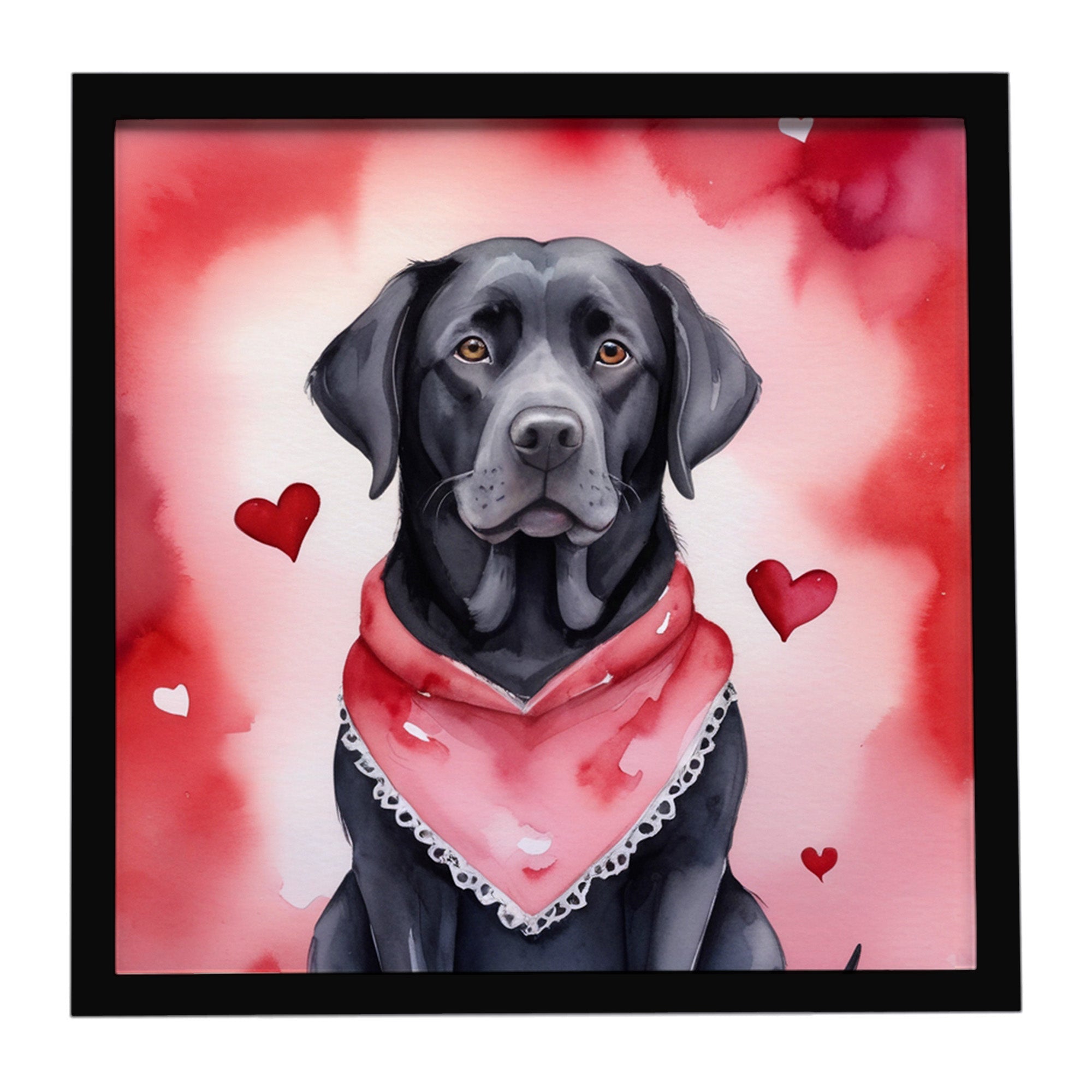 Black Labrador Retriever My Valentine Framed Metal Print Bathroom, Kitchen, Office, Home Decor Wall Art Ready to Hang, Square, 8X8