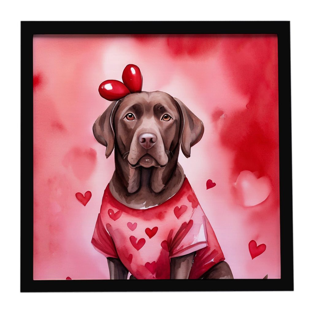 Chocolate Labrador Retriever My Valentine Framed Metal Print Bathroom, Kitchen, Office, Home Decor Wall Art Ready to Hang, Square, 8X8
