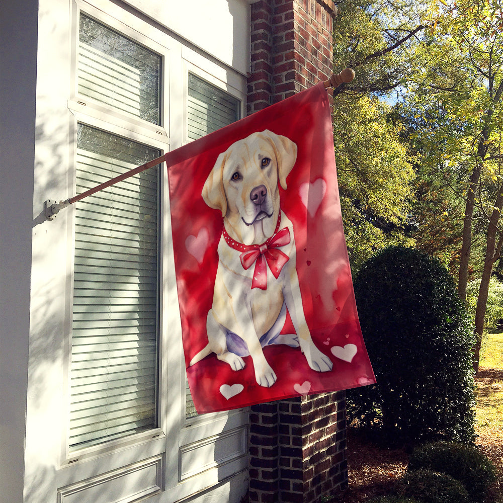 Yellow Labrador Retriever My Valentine House Flag 28x40 Porch Sleeve Pole Decorative Outside Yard Banner Artwork Wall Hanging, Polyester