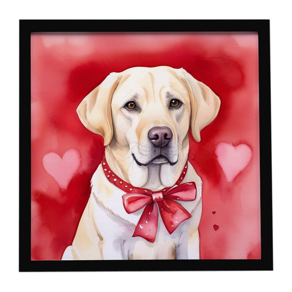 Yellow Labrador Retriever My Valentine Framed Metal Print Bathroom, Kitchen, Office, Home Decor Wall Art Ready to Hang, Square, 8X8