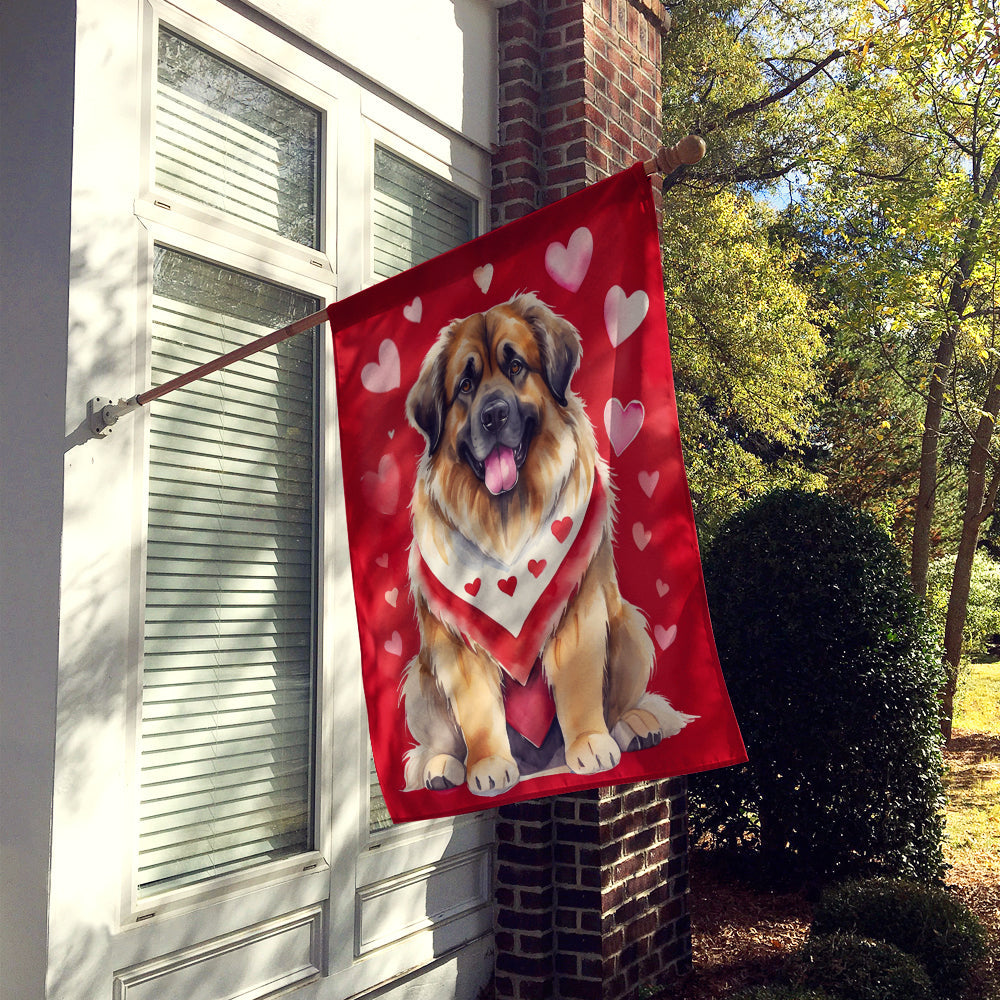 Leonberger My Valentine House Flag 28x40 Porch Sleeve Pole Decorative Outside Yard Banner Artwork Wall Hanging, Polyester