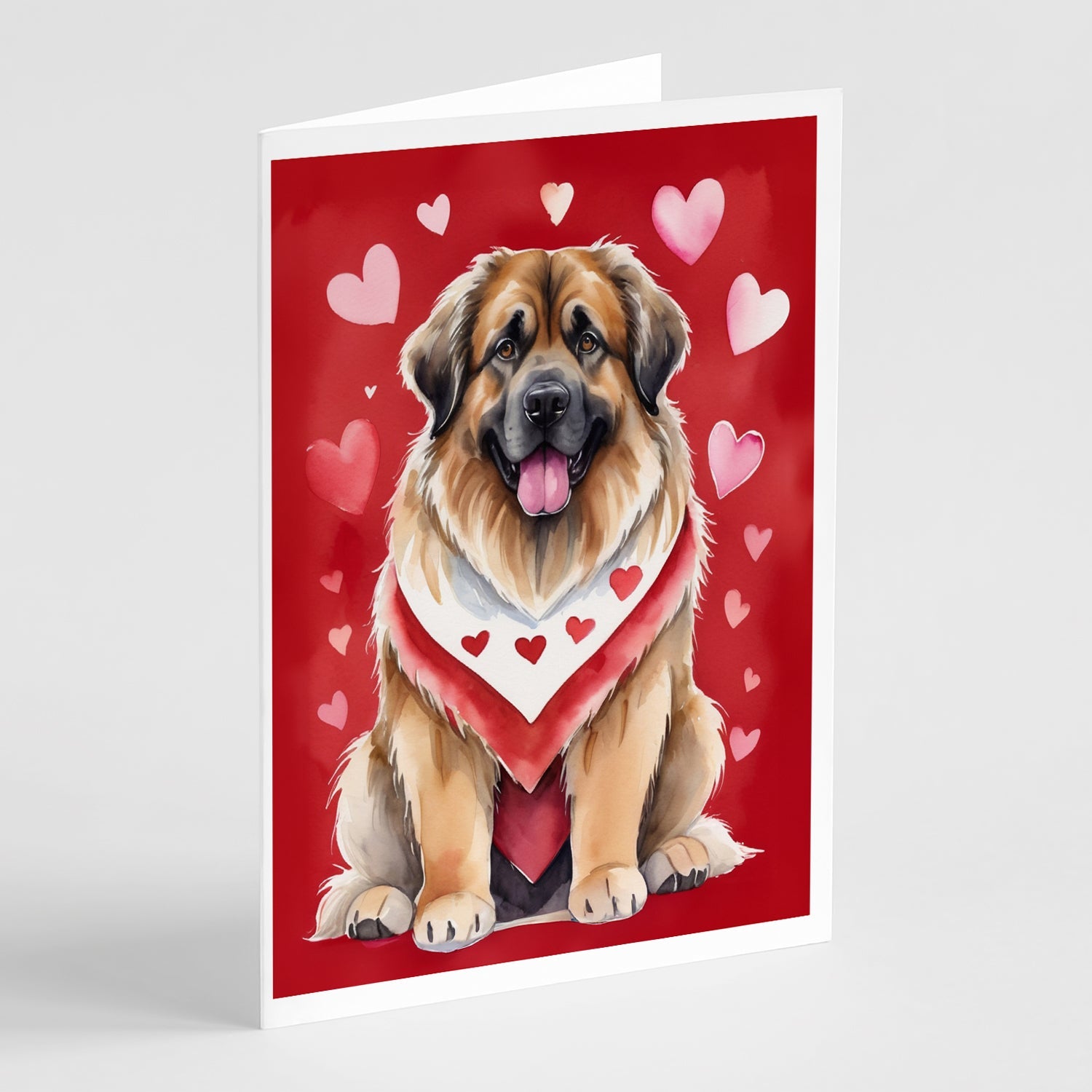 Leonberger My Valentine Greeting Cards Pack of 8 Blank Cards with Envelopes Whimsical A7 Size 5x7