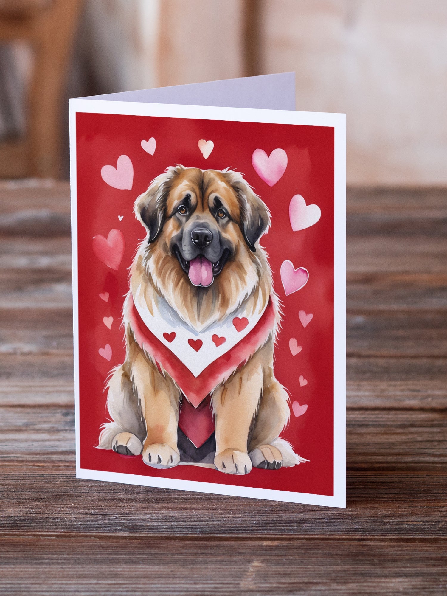 Leonberger My Valentine Greeting Cards Pack of 8 Blank Cards with Envelopes Whimsical A7 Size 5x7