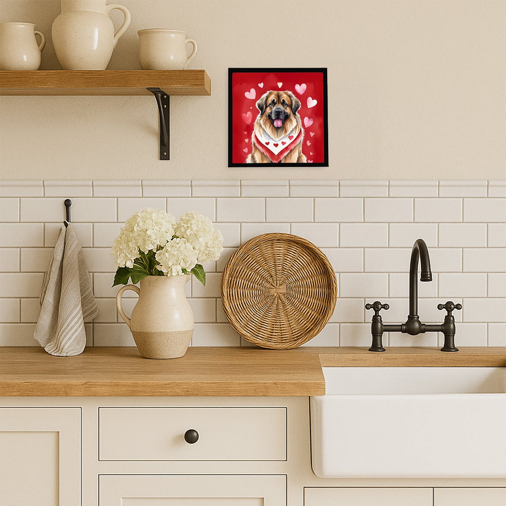 Leonberger My Valentine Framed Metal Print Bathroom, Kitchen, Office, Home Decor Wall Art Ready to Hang, Square, 8X8