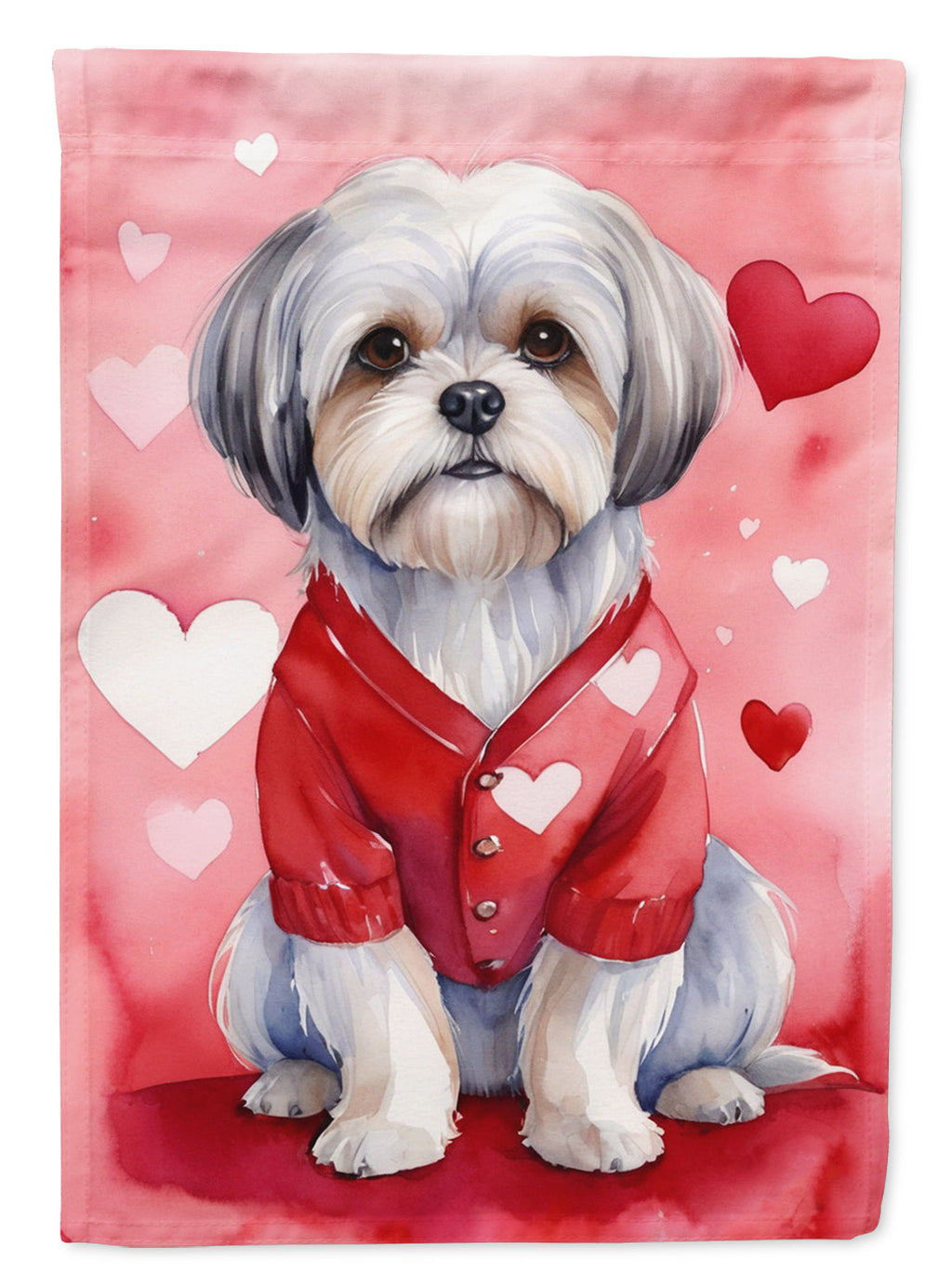 Lhasa Apso My Valentine House Flag 28x40 Porch Sleeve Pole Decorative Outside Yard Banner Artwork Wall Hanging, Polyester