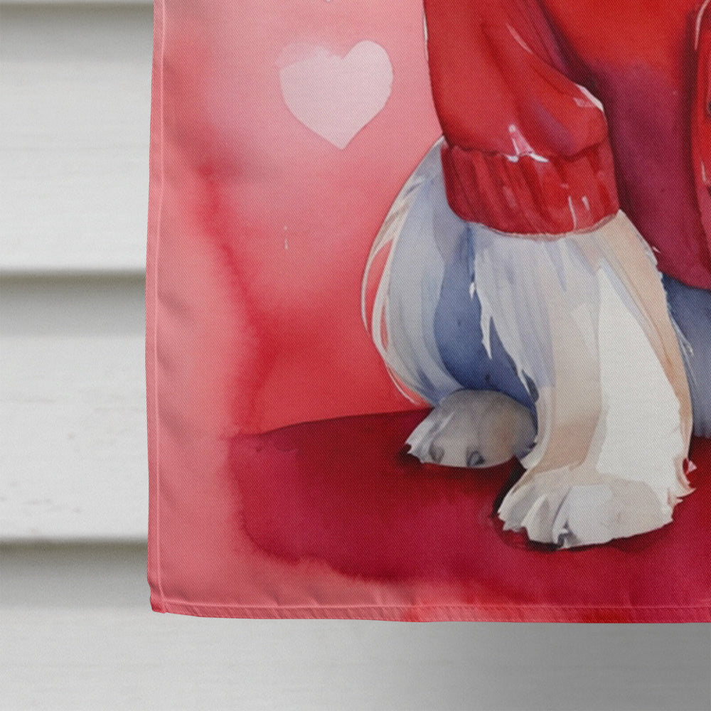 Lhasa Apso My Valentine House Flag 28x40 Porch Sleeve Pole Decorative Outside Yard Banner Artwork Wall Hanging, Polyester