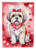 Lhasa Apso My Valentine House Flag 28x40 Porch Sleeve Pole Decorative Outside Yard Banner Artwork Wall Hanging, Polyester