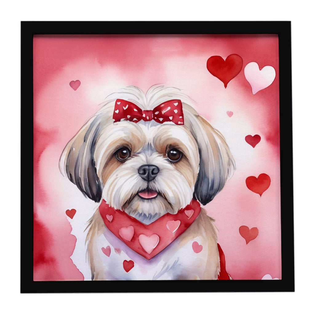 Lhasa Apso My Valentine Framed Metal Print Bathroom, Kitchen, Office, Home Decor Wall Art Ready to Hang, Square, 8X8