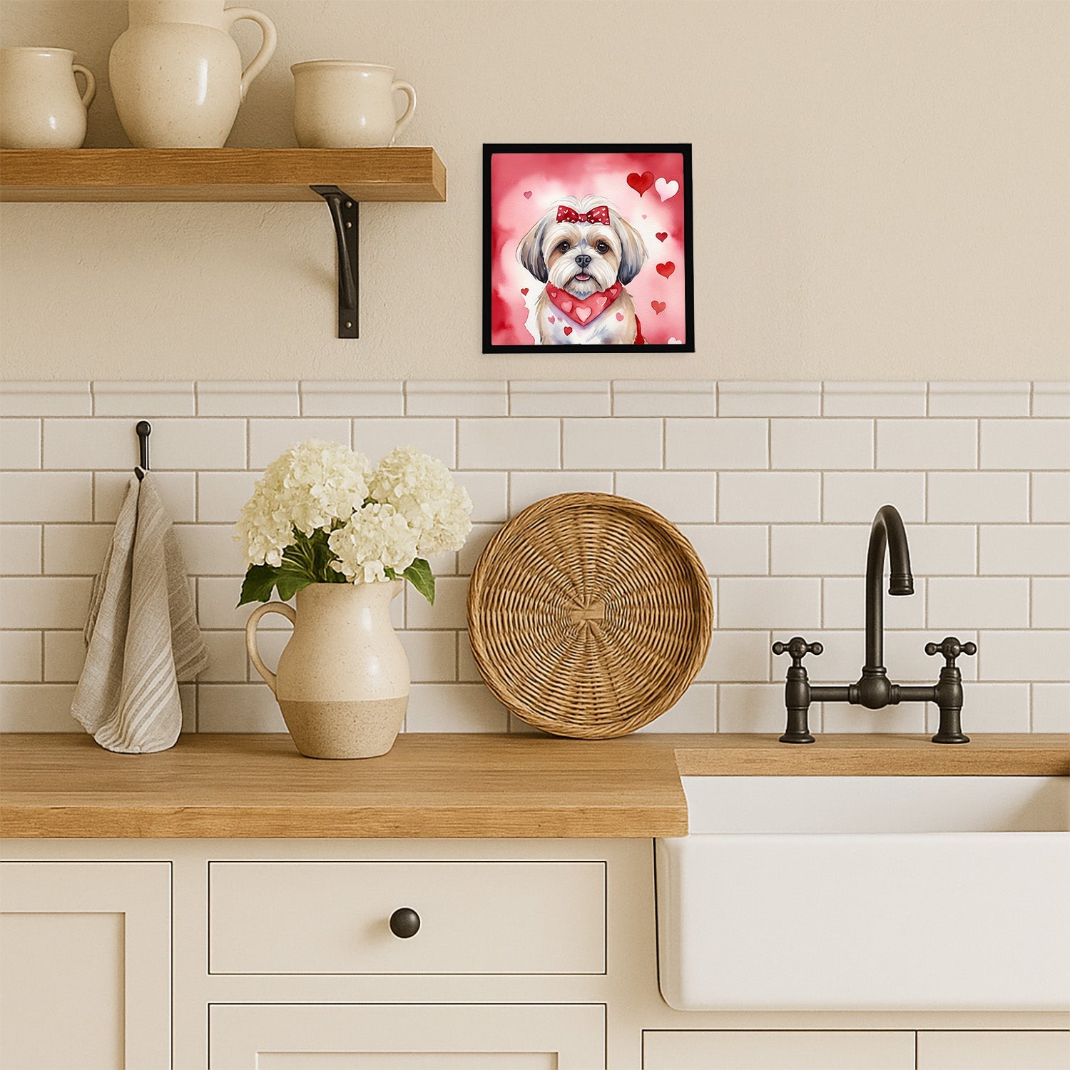 Lhasa Apso My Valentine Framed Metal Print Bathroom, Kitchen, Office, Home Decor Wall Art Ready to Hang, Square, 8X8