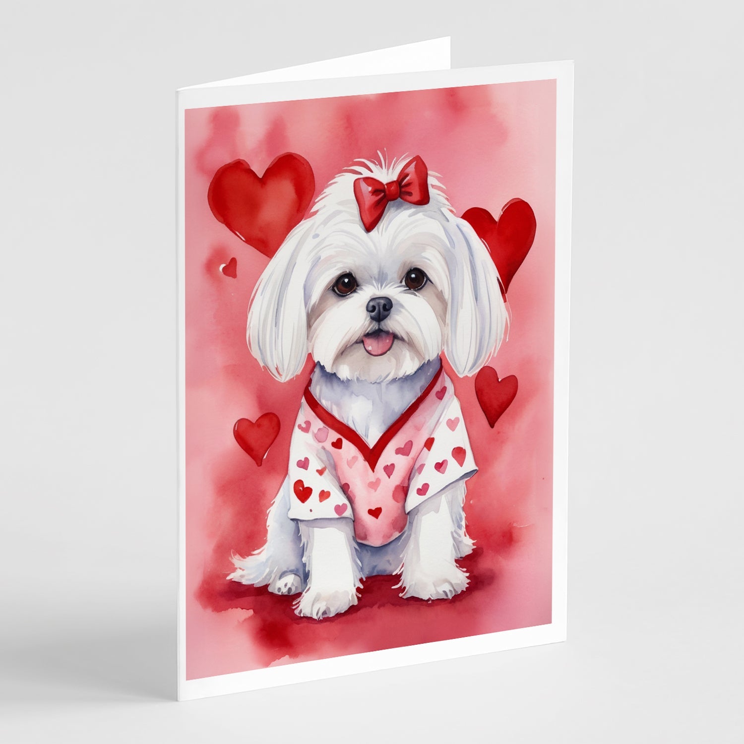Maltese My Valentine Greeting Cards Pack of 8 Blank Cards with Envelopes Whimsical A7 Size 5x7