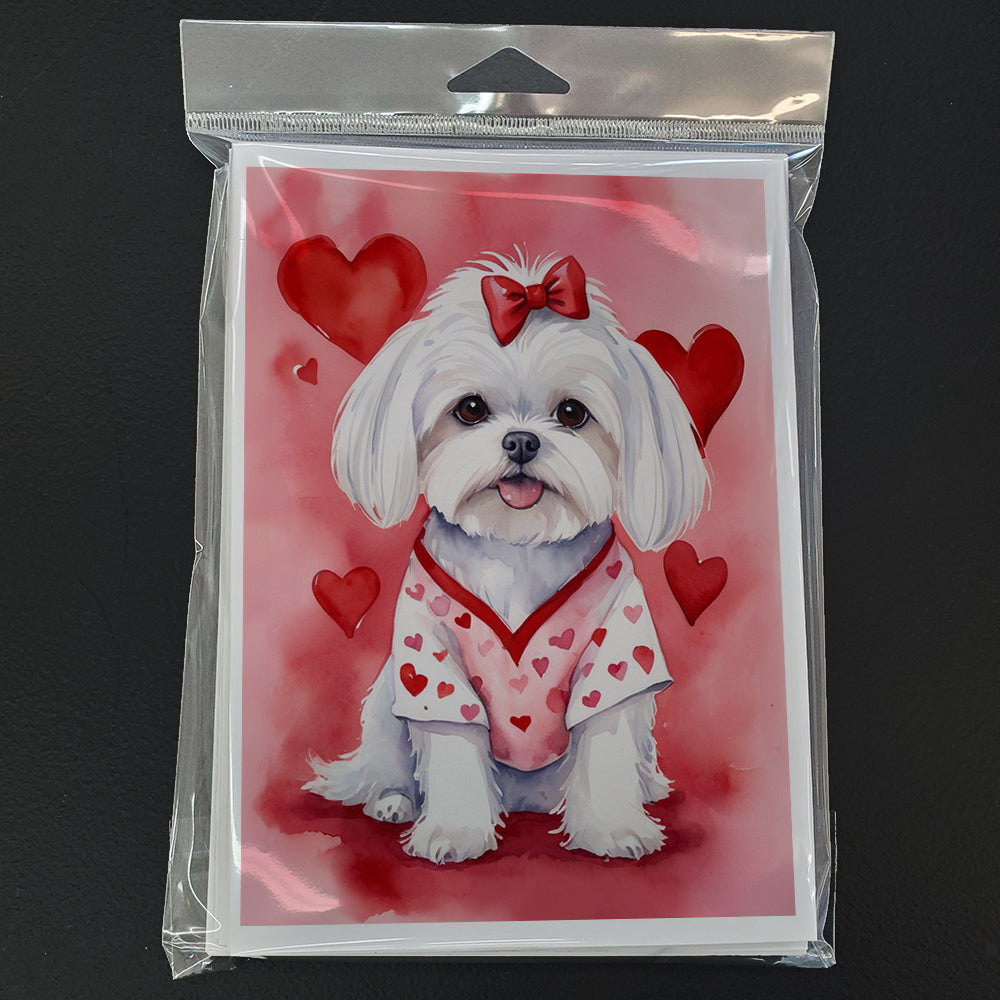 Maltese My Valentine Greeting Cards Pack of 8 Blank Cards with Envelopes Whimsical A7 Size 5x7