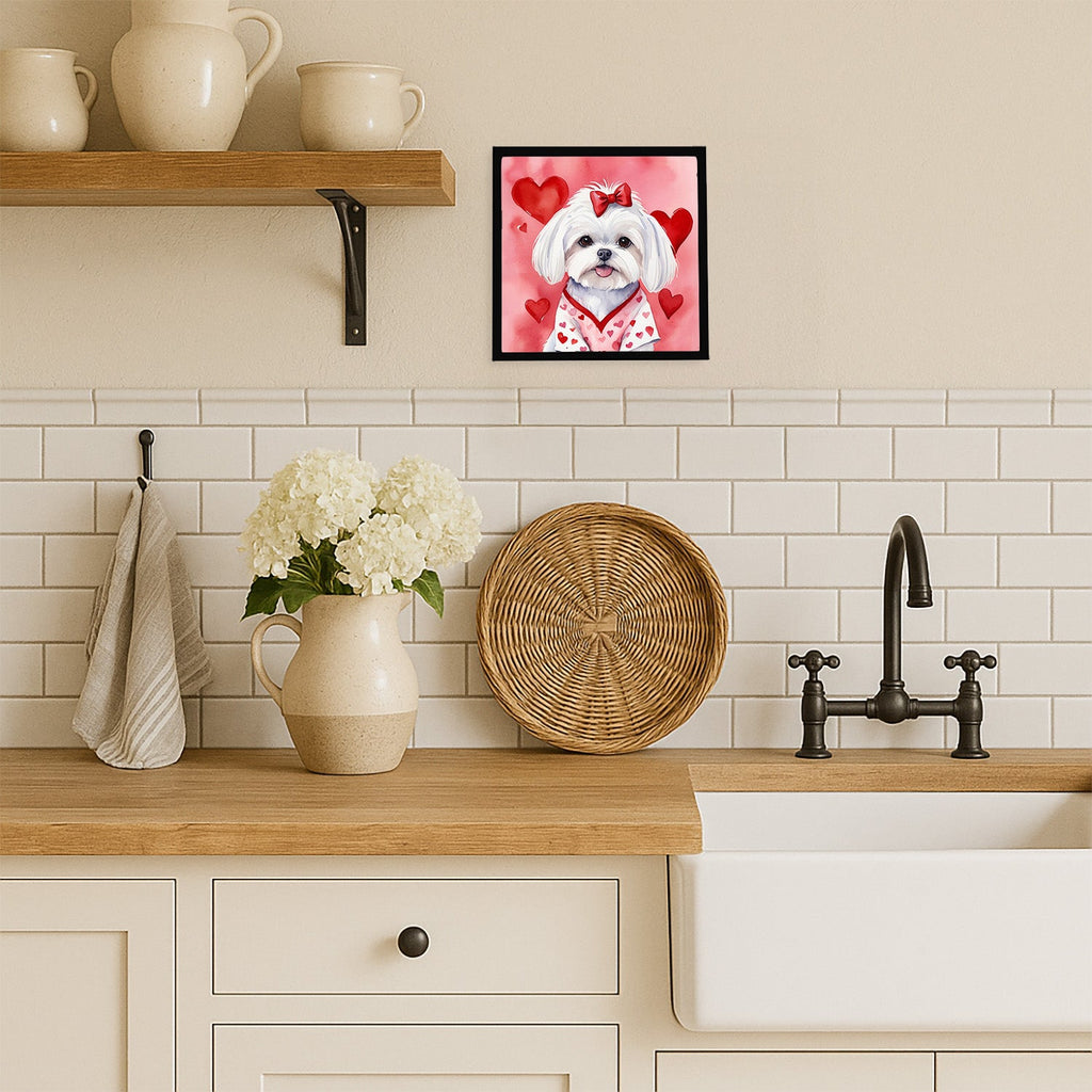 Maltese My Valentine Framed Metal Print Bathroom, Kitchen, Office, Home Decor Wall Art Ready to Hang, Square, 8X8