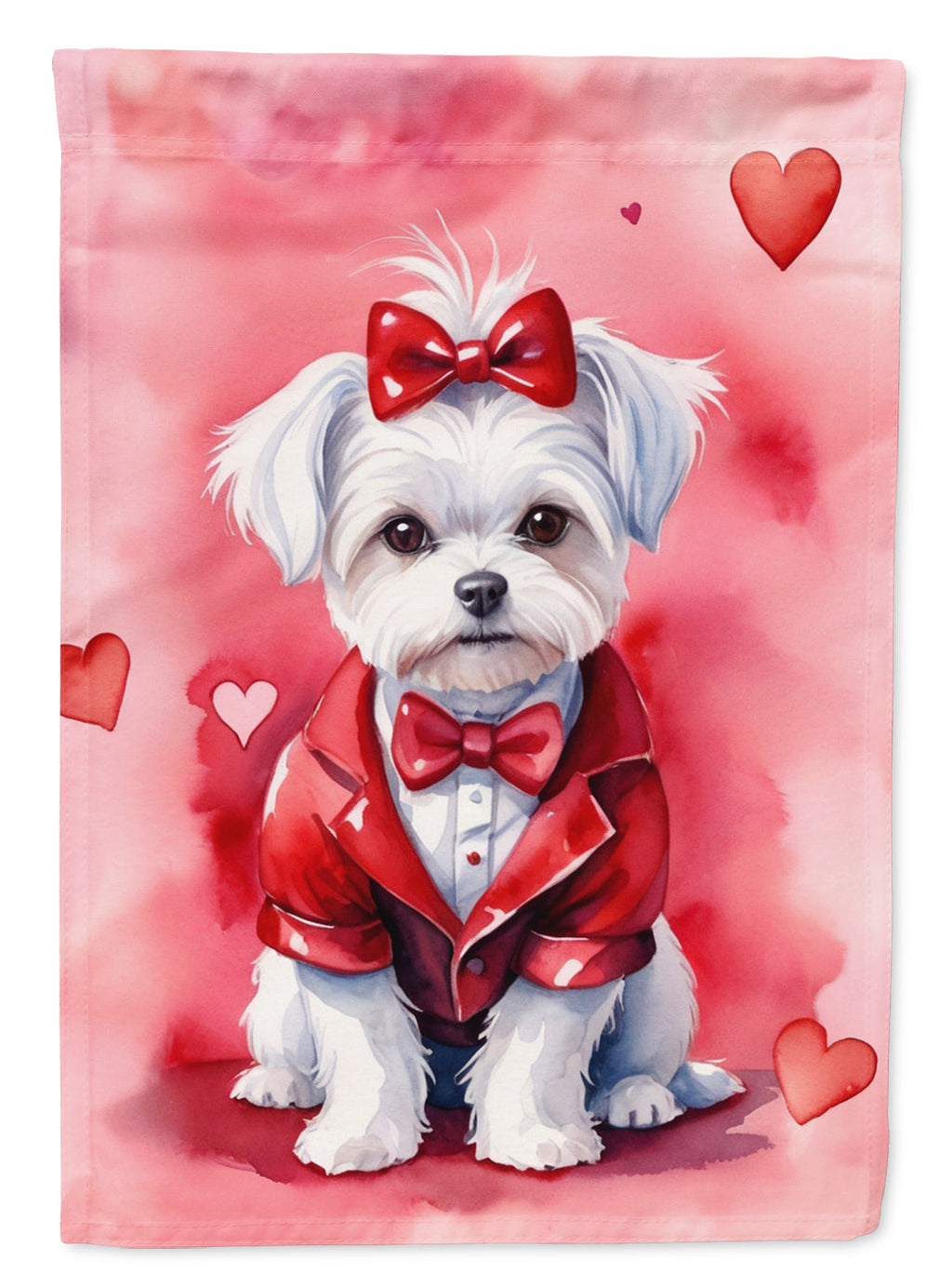 Maltese My Valentine House Flag 28x40 Porch Sleeve Pole Decorative Outside Yard Banner Artwork Wall Hanging, Polyester